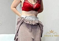 Amazing russian milf angela with huge saggy tits big nipples juicy hairy pussy strips evening dress lingerie dance