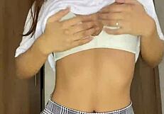 petite schoolgirl dances nude teasing her small tits body