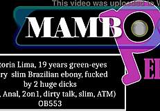 Vitoria Lima's slim ebony body takes dp anal from 2 huge cocks, dirty talk atm