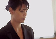 brunette asian mom in lingerie bent over for anal sex