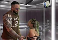 my pregnant hot neighbor gave me elevator deepthroat blowjob i came all over her big tits belly