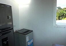 athletic latina milf fucks muscular repairman big cock while husband waits spanking tits