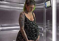 my pregnant hot neighbor gave me elevator deepthroat blowjob i came all over her big tits belly