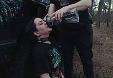 Picnic turns wild with ass eating piss and rough face fucking