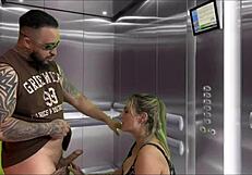 my pregnant hot neighbor gave me elevator deepthroat blowjob i came all over her big tits belly