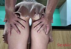 step daughter-in-law tempts with curvy ass in kitchen skirt