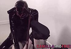 check this shemale in latex pounding her boy hard