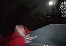 brazilian brunette with small waist strokes huge cock in public garden then gulps hot cum