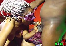 Homemade girlfriend worships friend's throbbing BBC deep in her eager throat