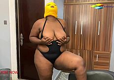 chubby ebony stepmom with big black cock bent over doggystyle moaning squirting rough