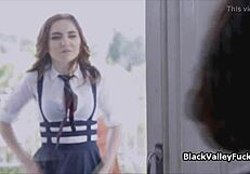 Ebony coeds eagerly lick and pleasure white bully's wet pussy