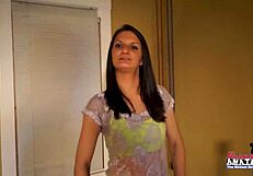 Petite brunette Peyton deepthroats big monster cock then pussy pounded doggystyle cumshot facial