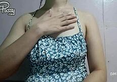 Amateur Asian babe gropes naked body solo homemade