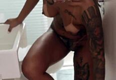 Tattooed Brazilian babe in bikini and heels slurps dick so hungrily before craving your hot facial cumshot!