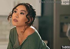 stepuncle dives into asian teen's wet pussy right after she steps in for taboo lick and fuck