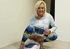 Watch this housewife milf flash shaved pussy pee anywhere pov