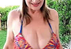 that busty blonde cougar granny in the garden seduces with big natural tits blowjob then pussy fuck