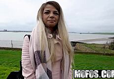 Student bella scaris sucks tony sergio's cock outdoors for tuition cash