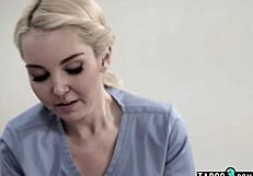 This petite teen got tricked hard by masseuse and perv husband