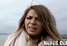 Student bella scaris sucks tony sergio's cock outdoors for tuition cash