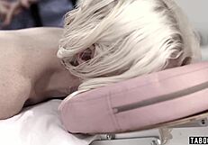 This petite teen got tricked hard by masseuse and perv husband