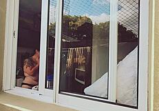 snuck up on my chubby neighbor's huge naked tits and hairy body finally