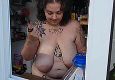 snuck up on my chubby neighbor's huge naked tits and hairy body finally
