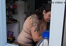 snuck up on my chubby neighbor's huge naked tits and hairy body finally