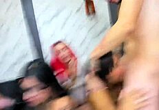 rough group bangs pretty latinas' throats with sloppy deepthroat domination