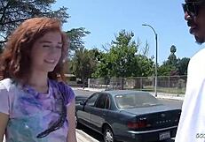 Real redhead alice green freckled teen picked up for first black monster cock fuck