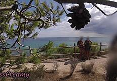 dick flash pulls cock out for french beach girl who helps cum in mouth caught