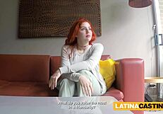 Busty Redhead Strips Then Fucked Hard!