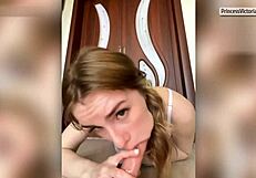 Redhead girl sucks deep and masturbates wild