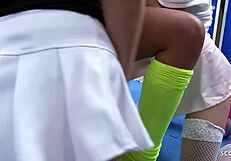 craving busty athlete pussies in locker threesome?