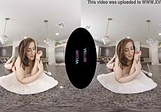 vrallure brunette bombshell teases with big tits solo toy play in voyeur pov you just watch helplessly