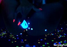 samantha saint spreads legs teasing pussy and big tits solo