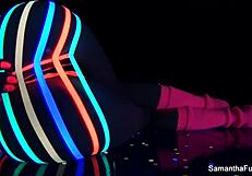 samantha saint spreads legs teasing pussy and big tits solo