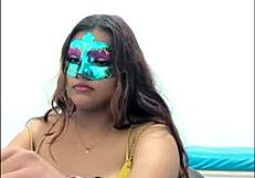 brunette student caresses her big tits sexy before exam questionnaire