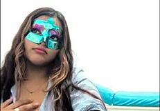 brunette student caresses her big tits sexy before exam questionnaire