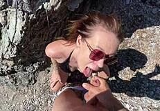 horny couple sneaks a quick beach fuck on vacation