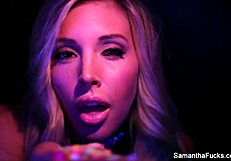 samantha saint spreads legs teasing pussy and big tits solo