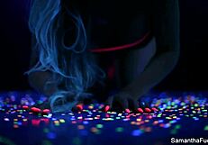 samantha saint spreads legs teasing pussy and big tits solo