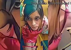 Hot shemale rips clothes in bathroom strip tease fury