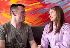 Learn kissing from pretty college brunette