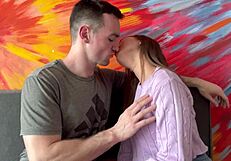 Learn kissing from pretty college brunette