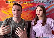 Learn kissing from pretty college brunette