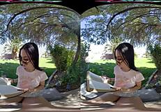 Naughty petite brunette jazmin luv bends over craving cock then rides pov hardcore