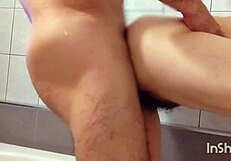 mature japanese wife kisses passionately in bathroom before oral finish