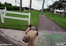 pornstar potential blonde with big tits hops bus for blowjob facial cumshot action