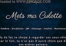 imagine a french femdom making you wear her panties for sissification joi cei humiliation